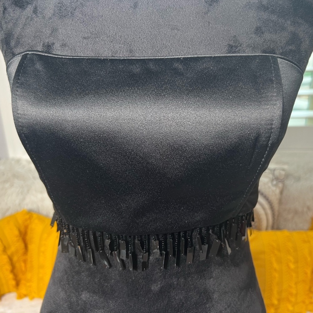 Vintage Y2K Jessica McClintock Millennium 2000 Black strapless fringe crop top - Picture 9 of 16